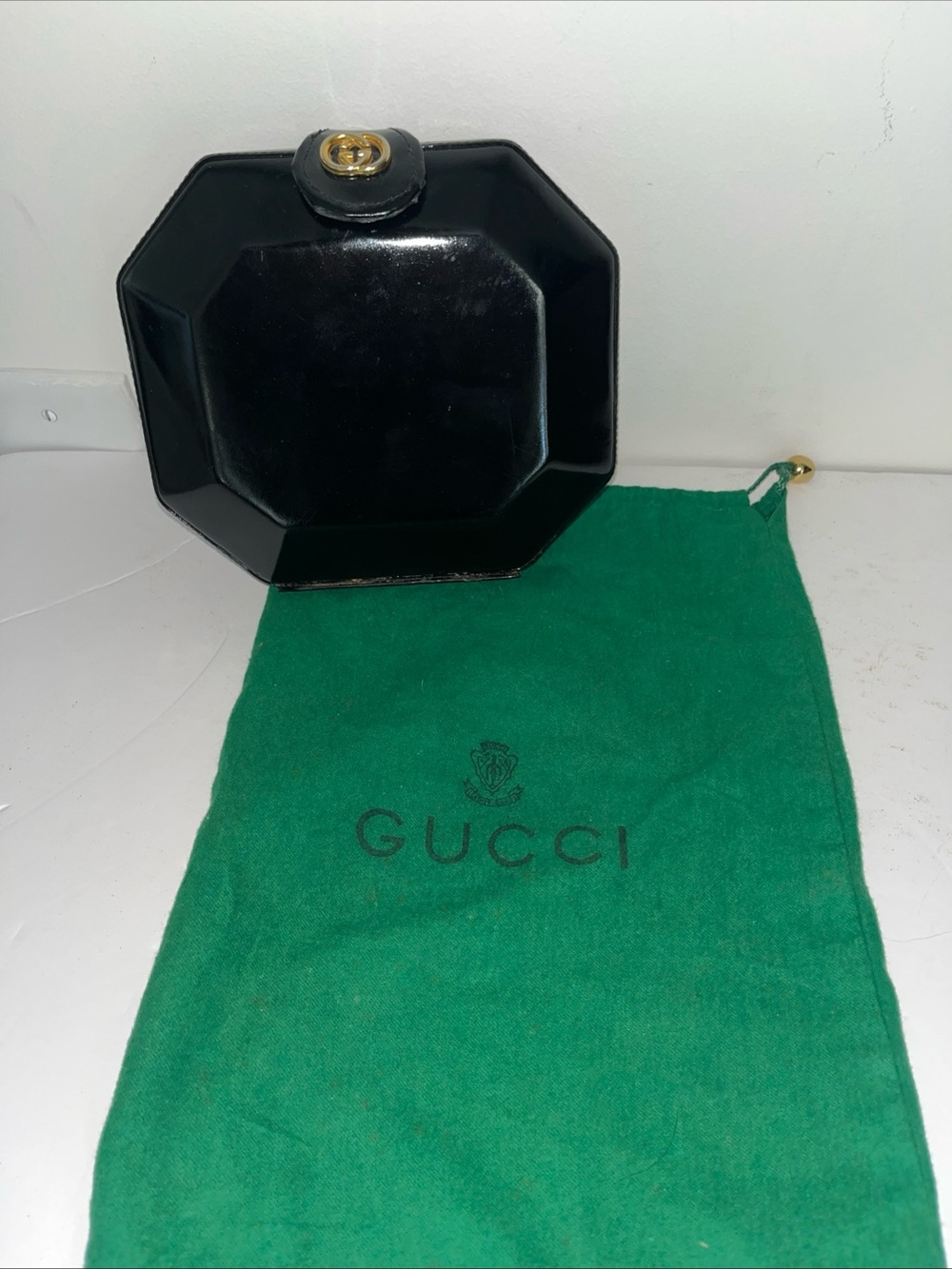 Vintage Gucci Black Patent Leather Clutch Bag GG Logo Original Dust Bag 80’s $$
